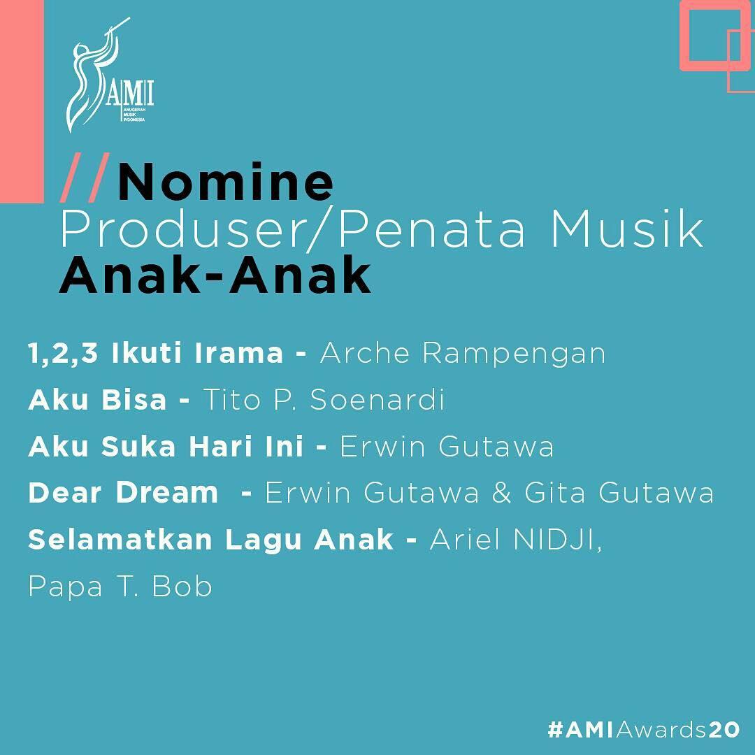Nomine Produser/Penata Musik Anak-Anak

#AMIawards20
#MusikTanpaBatas