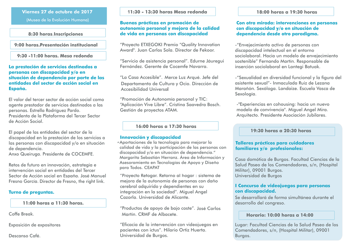 GLOBAL_ORBIS's tweet photo. Estas a tiempo, participa en el I CONGRESO NACIONAL DE CUIDADORES, FAMILIARES Y PROFESIONALES. Organizado por @cocemfecyl
27-28 de octubre de 2017 en Burgos. https://t.co/6JF9Upagn0