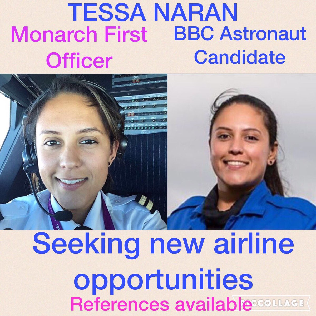 Please retweet, let's see if I can get some Airlines to notice and hire me 😃👩🏽‍✈️

Monarch F/O A320 family type rating, 1000+ on type 😃