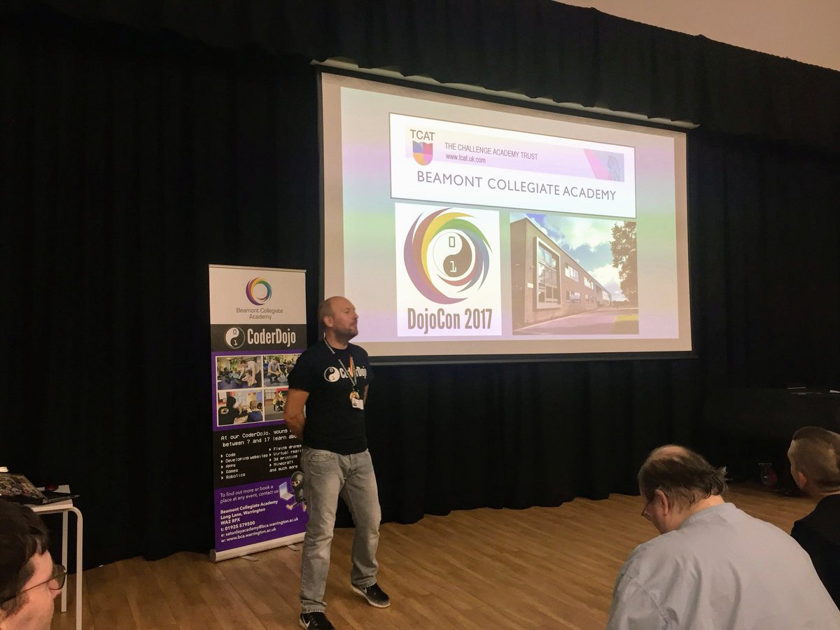 CoderDojo's tweet photo. Congratulations and massive well done to Chris and Rob @BCAWarrington @dojowarrington for an amazing #DojoCon #DojoCon2017 #allhandsontech https://t.co/yrCl2tAWBg