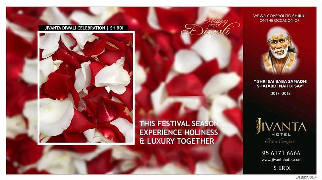JivantaHotel's tweet photo. This year celebrate Diwali at Shirdi - 
May this diwali, you be blessed with Sai Baba –

✆: +91 74100 91491 |
https://t.co/KHjSFWyQIo https://t.co/pKa6IEYaIL