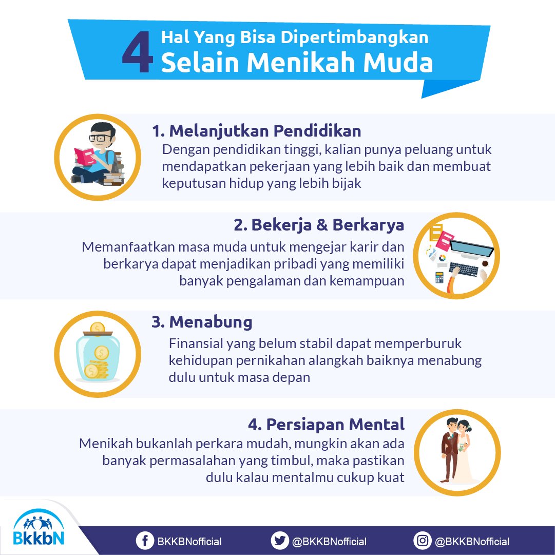 kemendukbangga's tweet photo. (7/7) Nah berikut 4 hal yang bisa kamu lakukan selain menikah di usia muda, semoga bisa jadi pertimbangan ya #SobatBKKBN https://t.co/2I2S1Owtci
