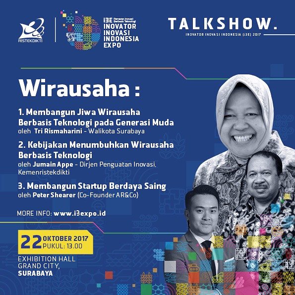 i3expo's tweet photo. Bincang-bincang seputar dunia wirausaha bersama Walikota Surabaya @Tri_Rismaharini , @petershearer dan Jumain Appe. Hanya di #i3e2017 https://t.co/xd3yHl9a1m