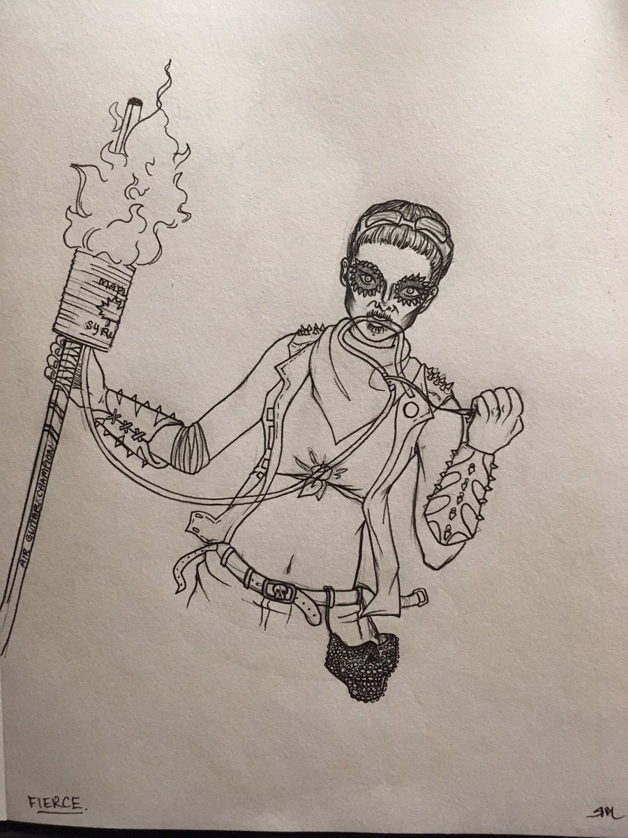 rikkuriffic's tweet photo. #Inktober17 Something quick today: a #fierce familiar face. #Inktober @Gen_Geek_Girl  #airguitarchampionship https://t.co/hJNvT0A7e5