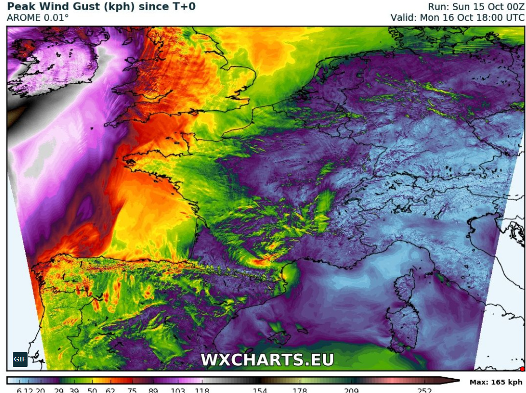 KeraunosObs's tweet photo. Des rafales > 100/120 km/h assez généralisées attendues sur l'#Irlande demain, 140/160 km/h près des côtes. #Ophelia https://t.co/4eH65cqcut