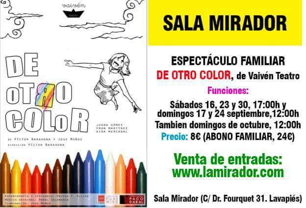 VaivenTeatro's tweet photo. Domingo de #teatro. Domingo de familia. #DeOtroColor a las 12:00 en @CNCMirador #identidaddegenero https://t.co/7qAgPgP6Wg