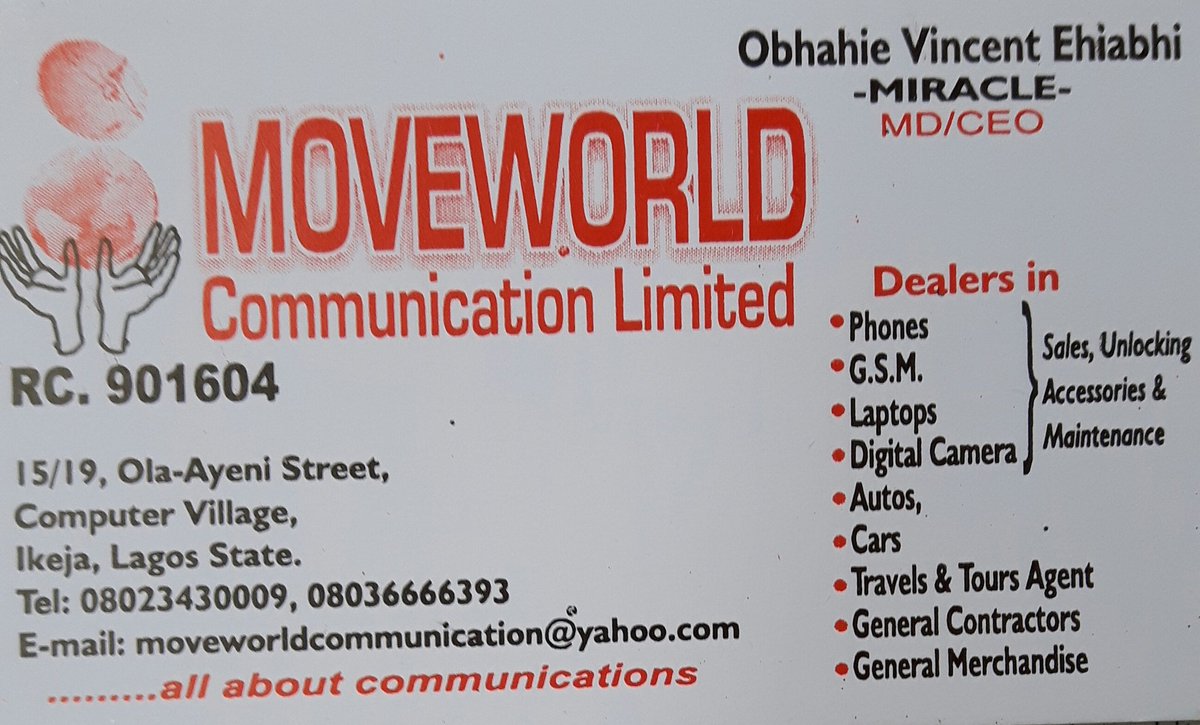 MiracleObhahie's tweet image. MOVEWORLD COMMUNICATION LIMITED 
+2348023430009
+2348036666393
GENERAL CONTRACTORS.