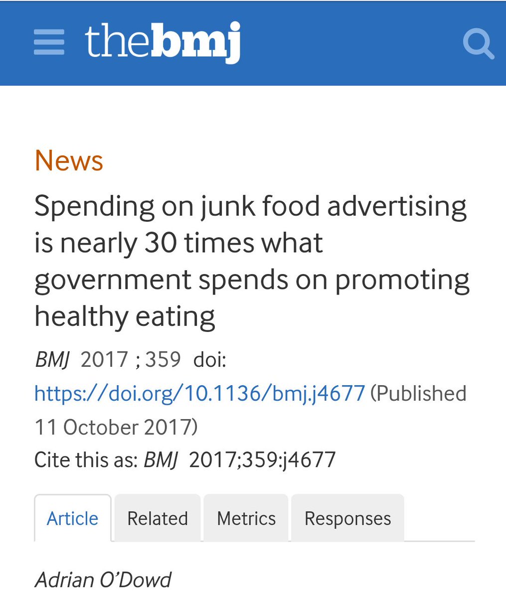 HealthPhysio's tweet photo. The problem:

👉18 UK junkfood brands spent £143m on advertising
👉PHE spent £5.2m on "Change 4 Life" campaign
👉NHS spent £5.2bn on #obesity https://t.co/y0gEFoJYsw