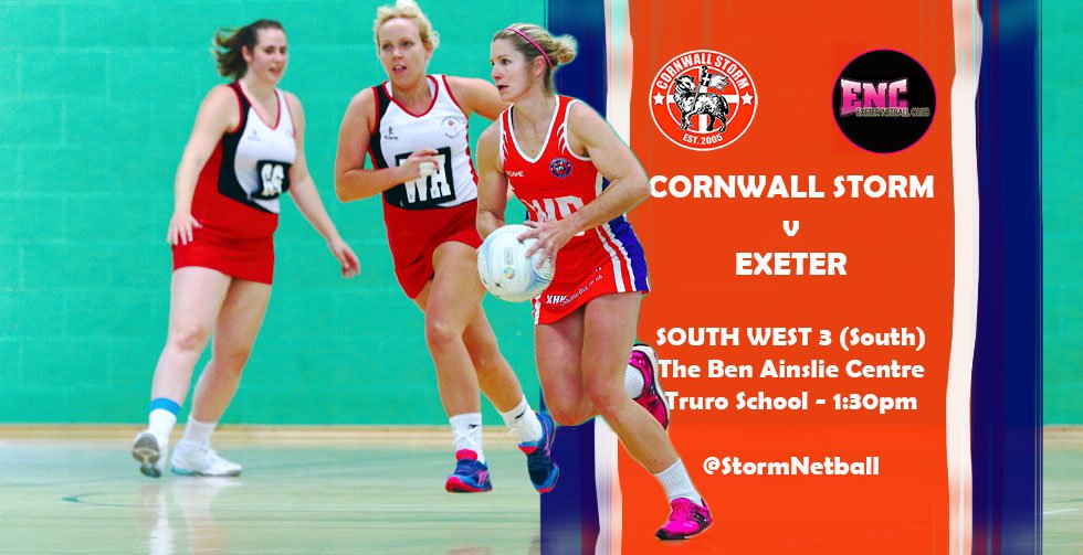 StormNetball's tweet photo. Game day and we're back at home welcoming the current league leaders in SW 3 (South). Great viewing in Truro if you fancy catching a game https://t.co/IggNiNWCAT