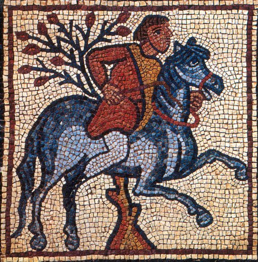 ghostofhellas's tweet photo. Horse And Rider, #Byzantine Mosaic, 6th c., Qasr Libya, former Olbia, Libya. https://t.co/x725p5oLVp