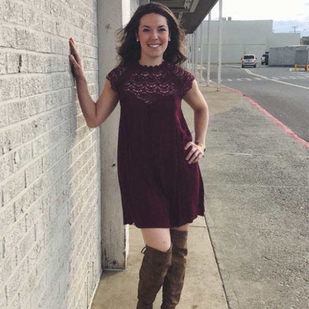 apricotlanegf's tweet photo. We love this entire look! Head to toe she is ready anything that comes her way! #kneehighboots #reddress #fall201... https://t.co/HwnXHuCVzJ