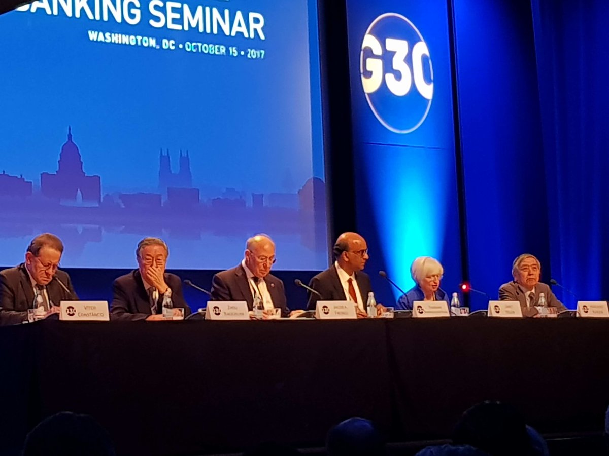 ChiragIFC's tweet photo. Super Central Bankers Yellen Fed, Zhou PBOC, Kurosawa BoJ &amp; Vitor ECB on one panel. Doesn't get bigger than this! #G30 https://t.co/QSF6un0K4q