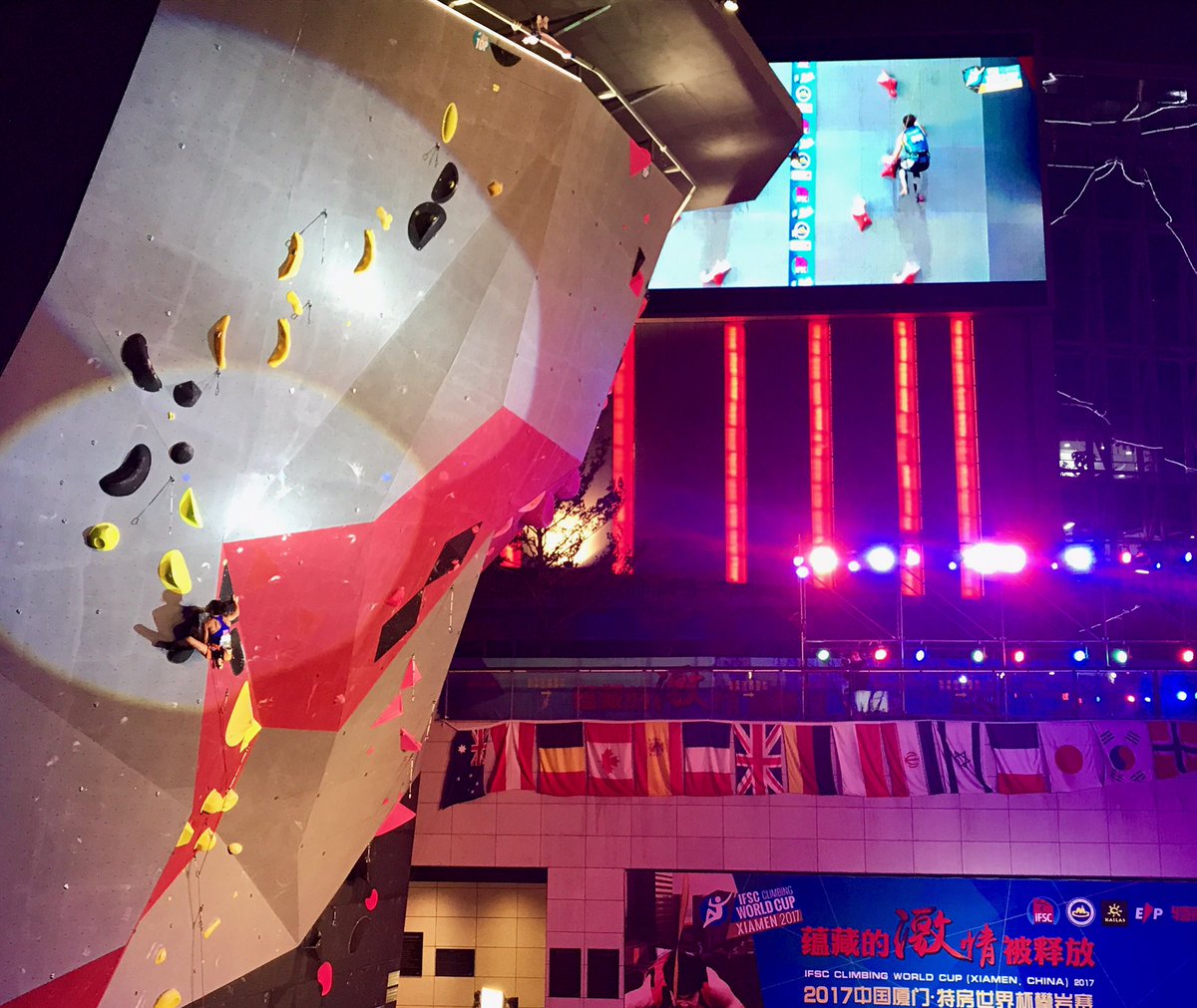 Mollytheclimber's tweet photo. What a day! 😱😴 In and out of ISO, rain and wind... but so happy I got to climb in finals and finished with a 6th place! #gettingbetter https://t.co/fjRzYrXTRl