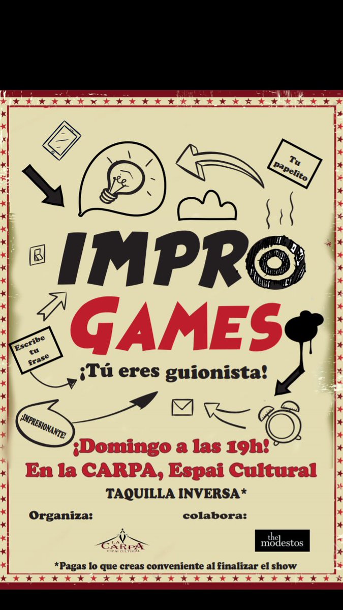 LaCarpaEC's tweet photo. #hoy en La Llagosta a las 19h vuelve IMPROGAMES! El show de impro más loco! #teatro #ocio #domingo @08CENTVINT  #Impro #FelizDomingo https://t.co/kPwha14yO8