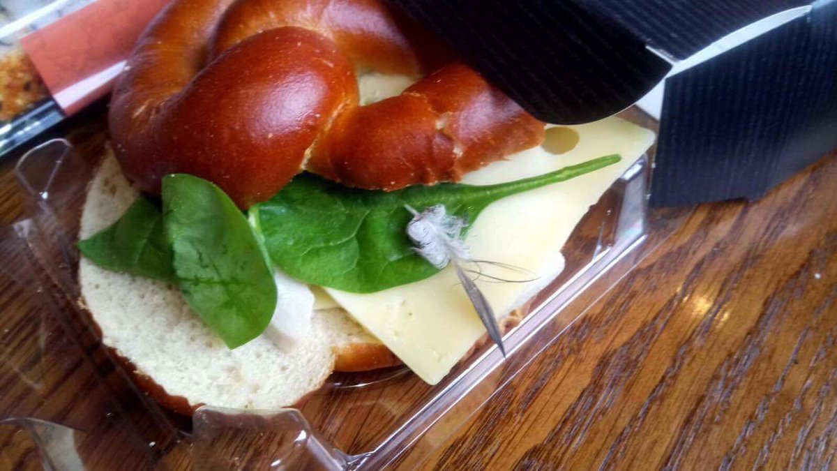 ErinAbbie's tweet photo. @Tesco so disturbed to find a feather INSIDE my "finest" turkey sandwich 🤢😷 https://t.co/dNrYtT4gql