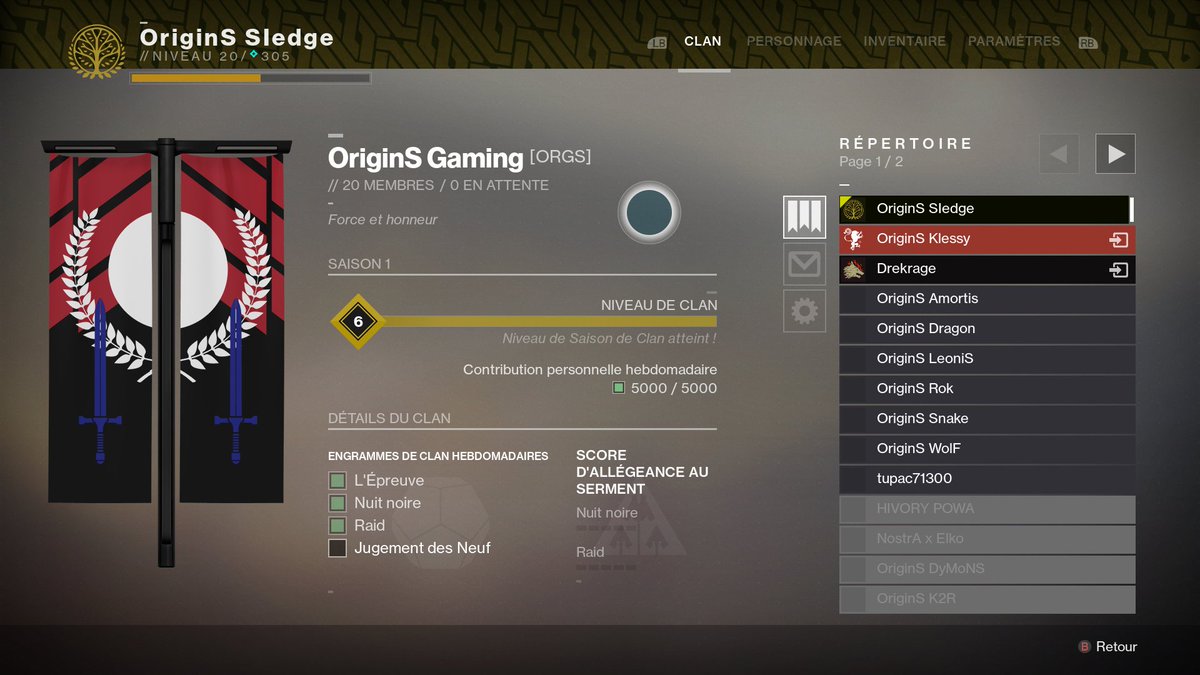 OriginSGamingFR's tweet photo. Notre clan à atteint le niveau maximum sur #Destiny2 
Bien joué a toute l'équipe! https://t.co/xsdFHfpvRU