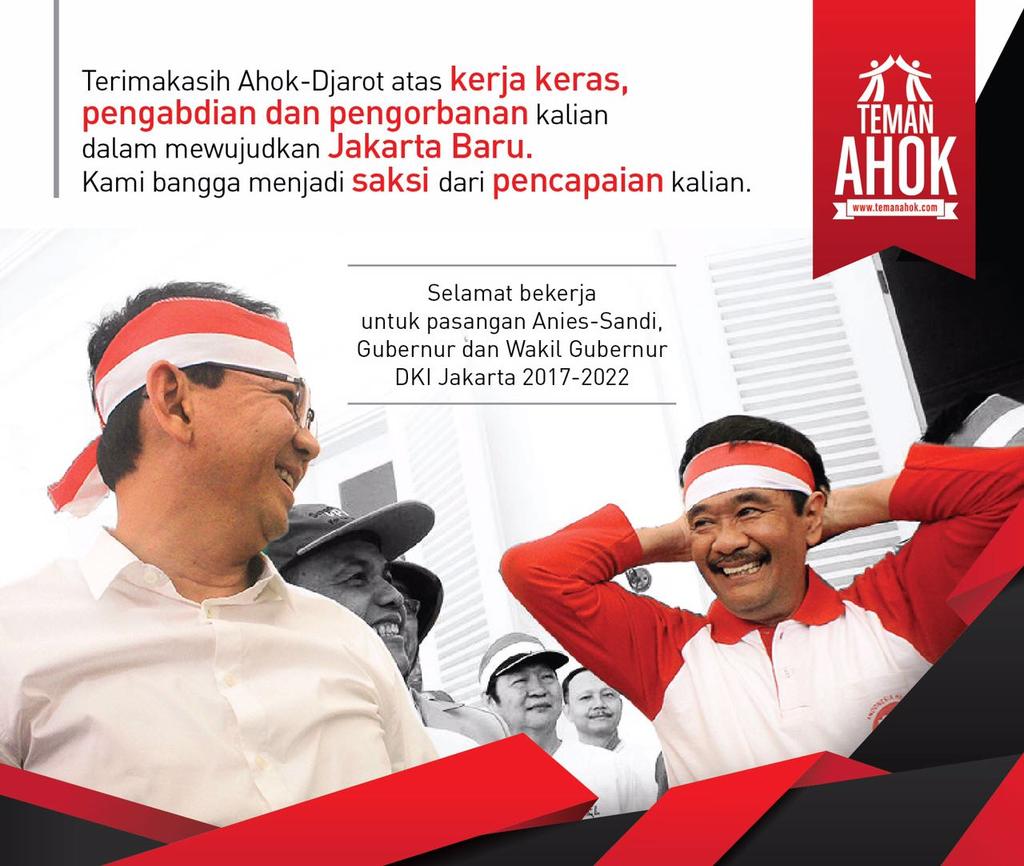 sejutatemanid's tweet photo. Terimakasih Ahok dan Djarot

Selamat bertugas Anies-Sandi, semoga amanah. https://t.co/UM3xfqPkHJ