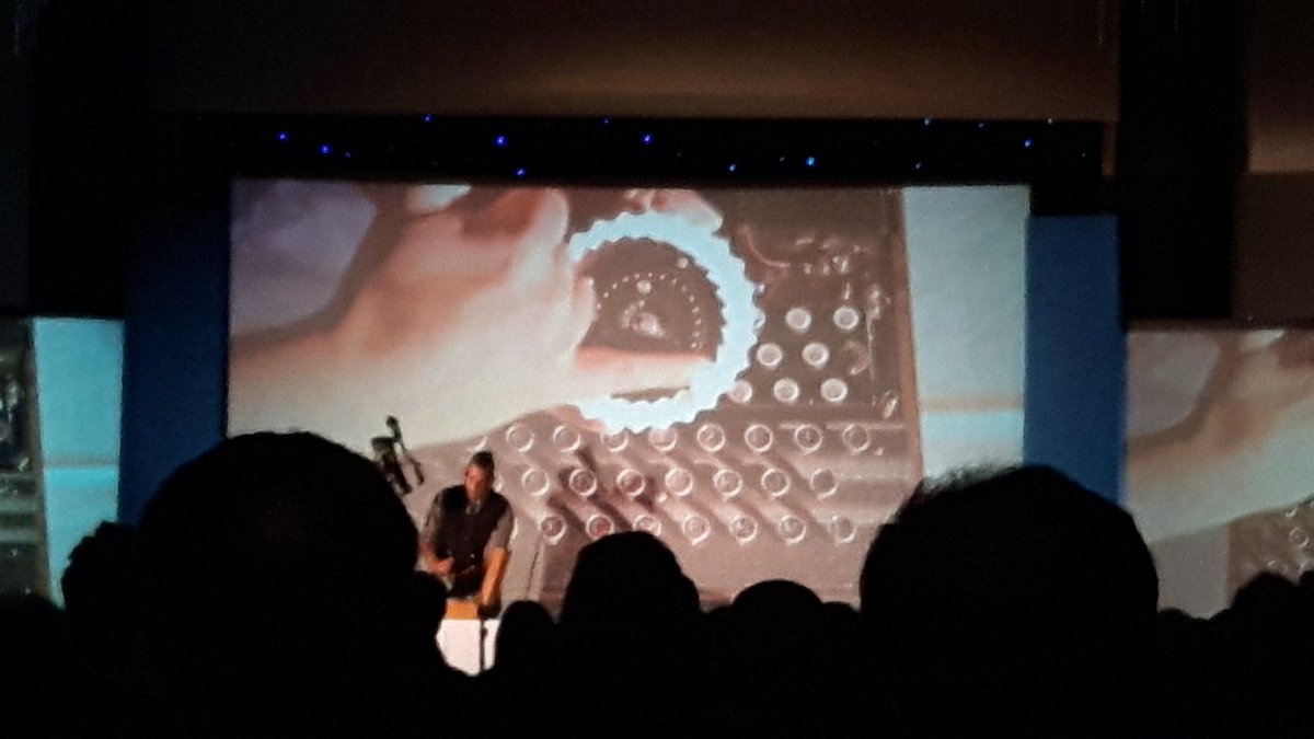 Skeptidiot's tweet photo. Inside an enigma machine, a fascinating look into cryptography @SLSingh #QEDcon #QED2017 https://t.co/nXLjevjvdf