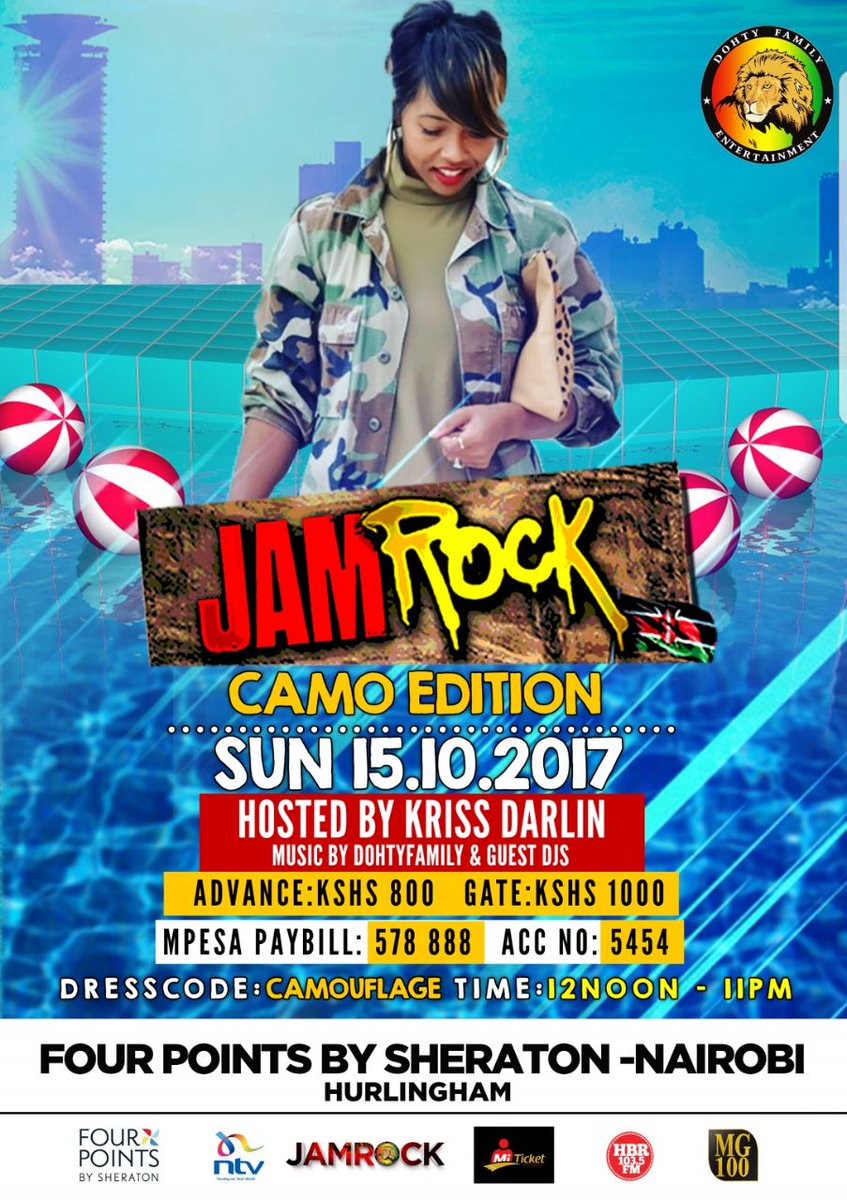 KrissDarlin's tweet photo. The weather is ✌️ and we on from 12 noon.. Jamrock "Camouflage Edition"at Four Points by Sheraton, Hurlingham Nairobi #jamrockpoolparty https://t.co/mHwdQQHG8E