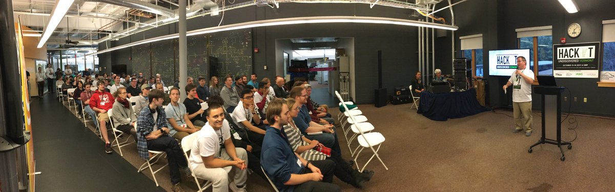 CodeForBTV's tweet image. #HackVT kicked off with a large and excited crowd. @rob_hale_vt is pumping everyone up!