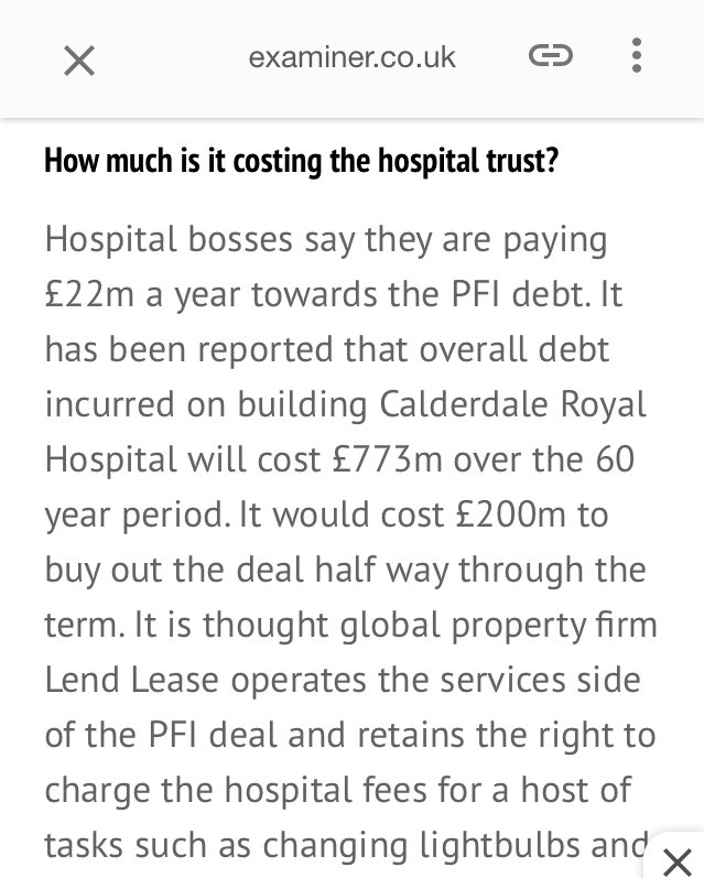 liamtrinery's tweet photo. 1 x £98M #PFI prjct cost #NHS tax pyrs £800M in rpymnts! HowIs this even right? #HRI #Calderdale #SocioEconomicInequality right there folks! https://t.co/yjkrKbynts