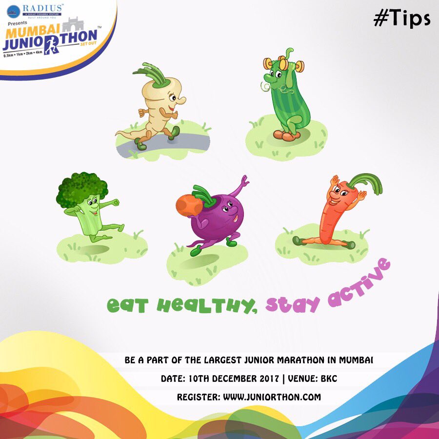 juniorthon's tweet photo. Some basic fitness tips for the RUN: Tip 1: Eat Healthy one day before the run - #mumbaijuniorthon on 10th Dec 2017 at BKC. https://t.co/0QxEm52kwi