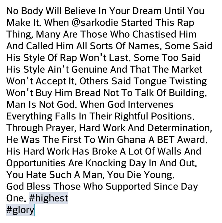 SarkNativesGH's tweet photo. Be motivated, be inspired, don't you ever give up. Follow your dreams people 😊 @sarkodie ➕ https://t.co/eSDqb9J7m5