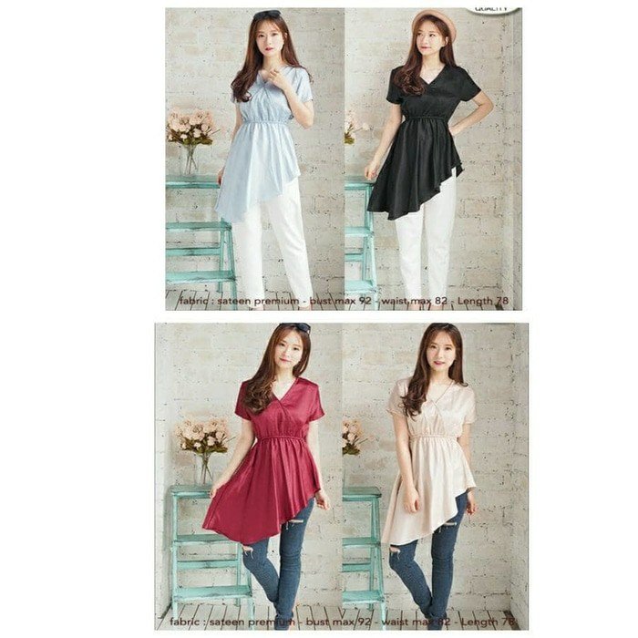 devLinshop's tweet image. Blouse sateen satin premium madora long top atasan wanita panjang, bhn satin premium good quality, LD92 lingkar pinggang 82cm, pjg 78cm 82rb
