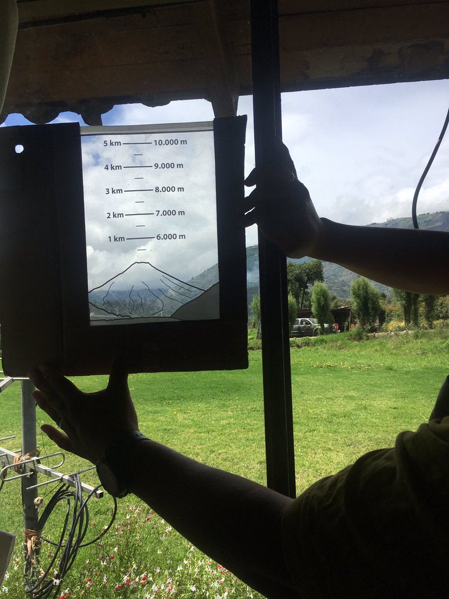 EIlyinskaya's tweet photo. Visit to Tungurahua #volcano observatory: very neat method to measure height of #ash plumes! (when volcano isn't hidden in clouds) #CCVG2017 https://t.co/K2AxbPALTE