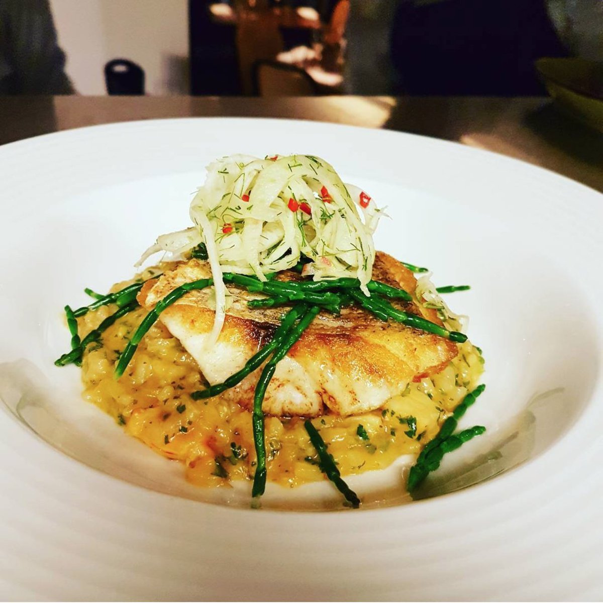 PortOfficeHotel's tweet photo. Goldband snapper and Mooloolaba prawns risotto with samphire at #portofficehotel. 📸 by chefgwaddell. #brisbane #brisbaneeats #eatlocal 🐡🦐 https://t.co/YtBkNgQdmG