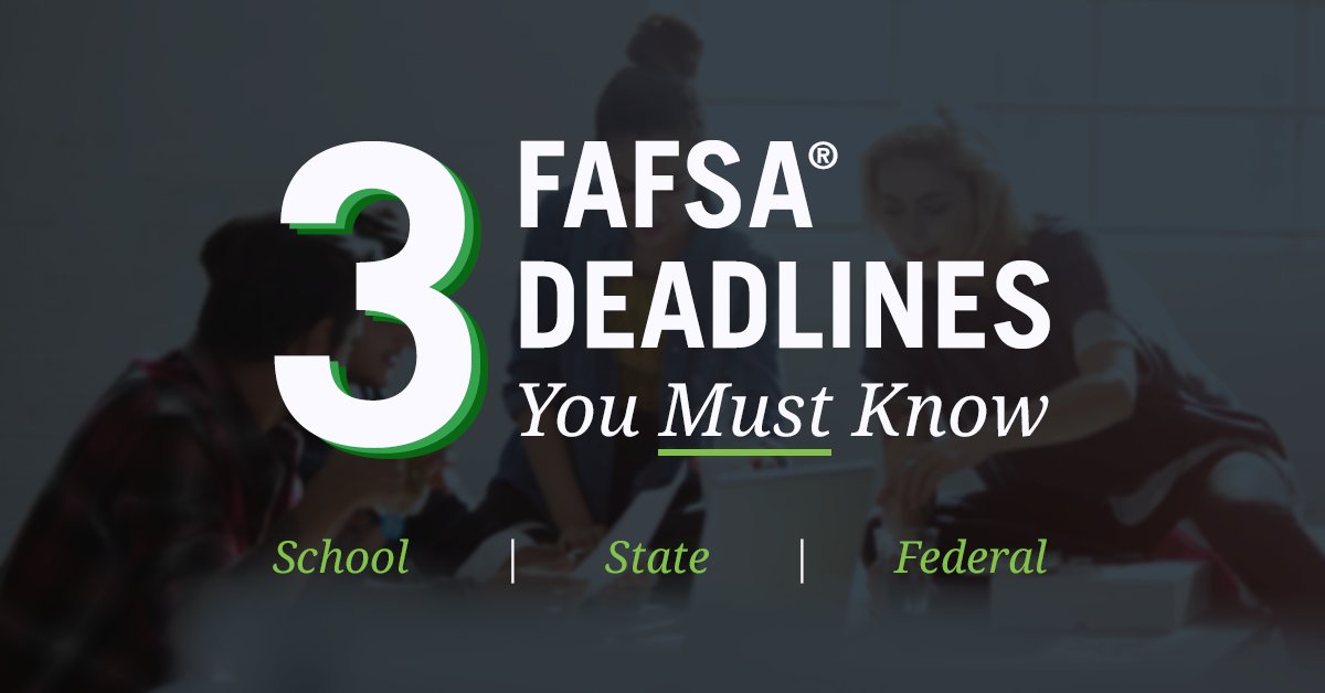 FAFSA's tweet photo. Don't miss out on that 💵! Know these 3 FAFSA deadlines: https://t.co/Oj2fG4nofj https://t.co/x9mgnZzqC5