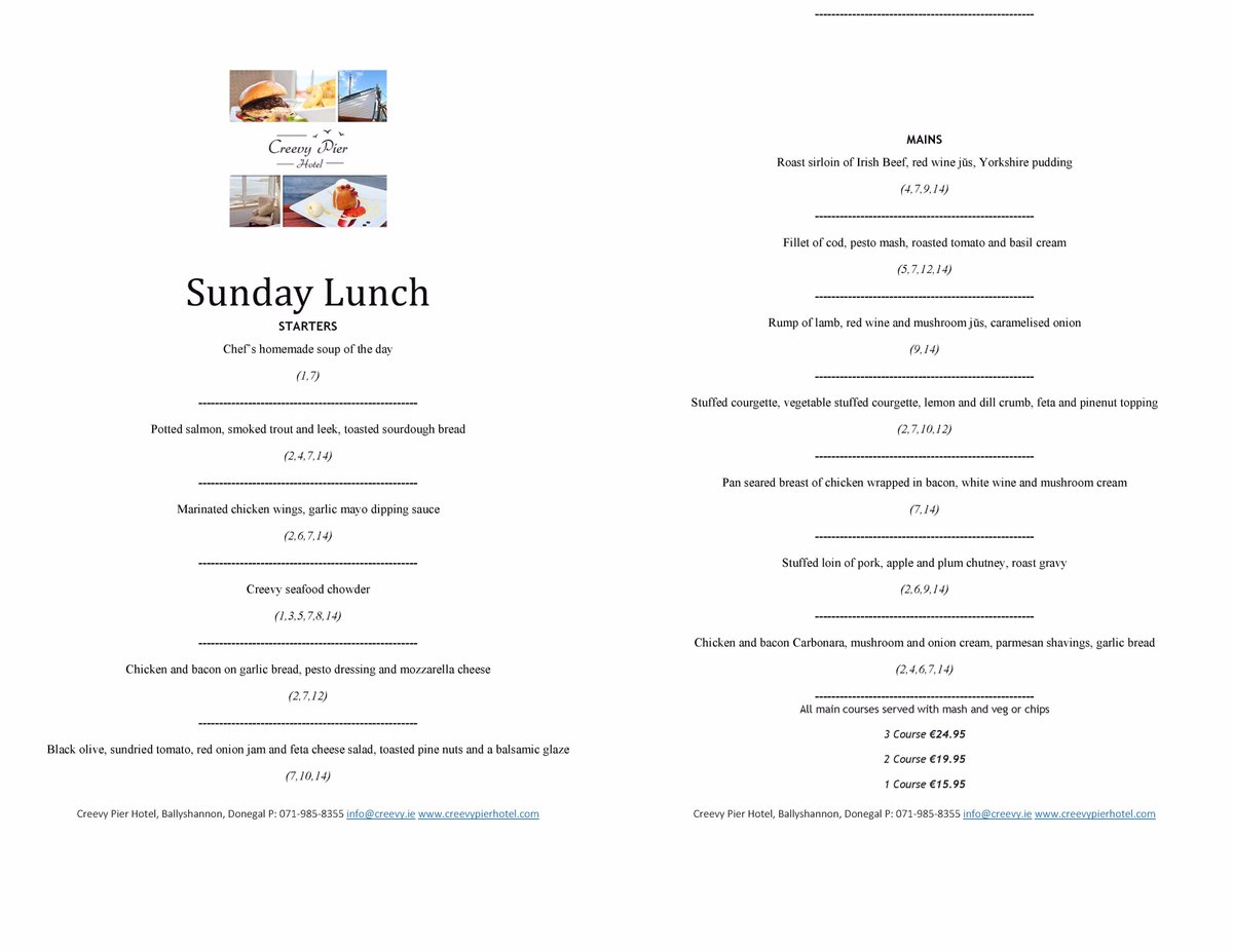 Call into the <a href="/CreevyPier/">Creevy Pier Hotel</a> now for #SundayLunch Try our delicious #local sourced food over looking the stunning #WildAtlanticWay