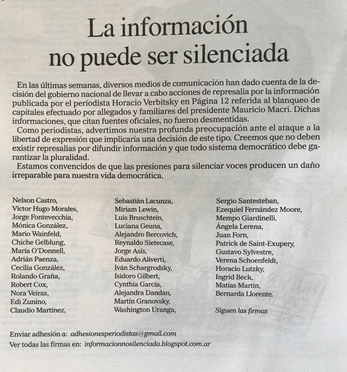 Angelalerena's tweet photo. La información no puede ser silenciada. 
Solicitada en @perfilcom. https://t.co/kXFnP6J3HH