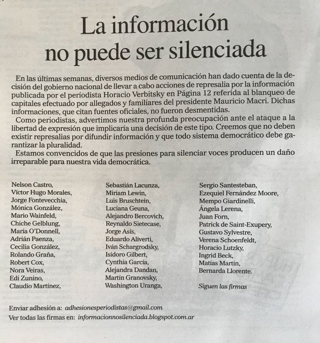 WernerPertot's tweet photo. Ante las amenazas de represalias del Gobierno contra Página/12 https://t.co/ynxkZZVvPv