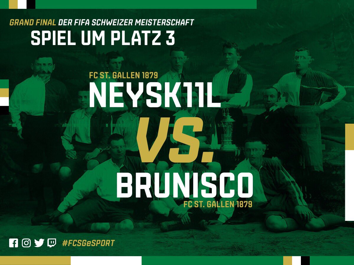 FCSG_1879eSport's tweet photo. Das Spiel um Platz 3 ganz in #grünweiss: #Neysk11L und #Brunisco stehen sich um 16:30 Uhr im kleinen Finale gegenüber #FCSG #eSport #FIFA18 https://t.co/LvZmY5goec