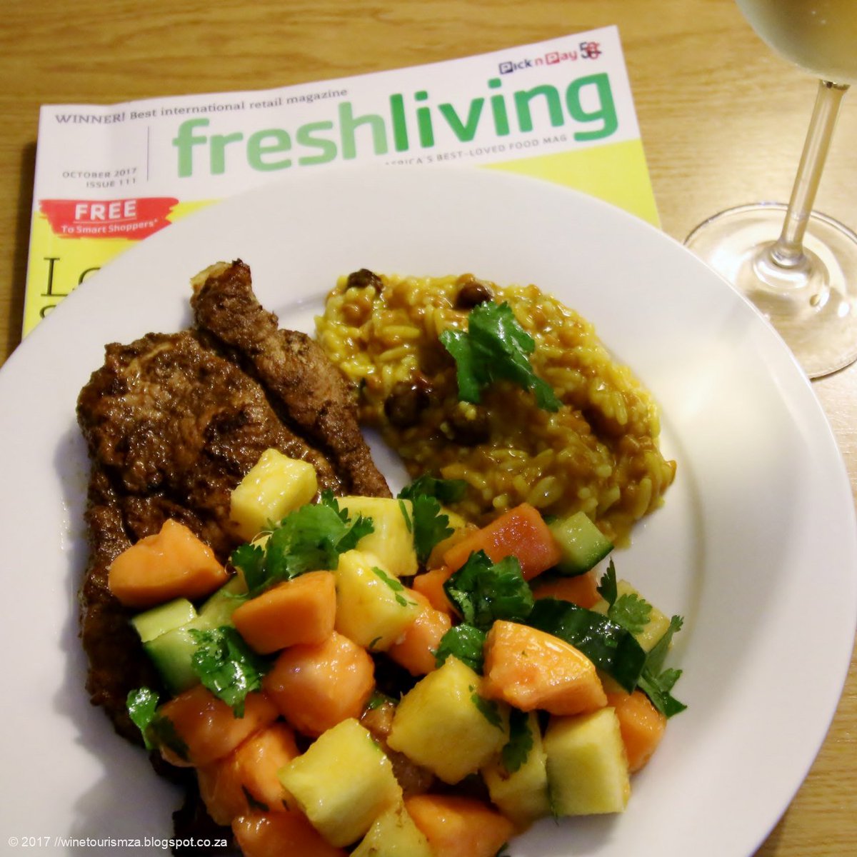 winetourismza's tweet photo. My Indian pork chops with chunky fruit salsa from page 45 of this month's @picknpay #FreshLivingMagazine. #healthy #easyrecipes #sundaylunch https://t.co/02sjPzI6zn