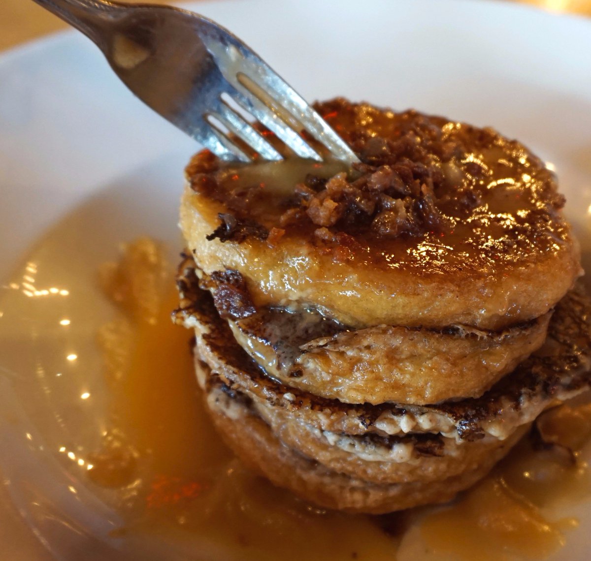 PlanBMilford's tweet photo. Say hello to the new Cinnamon Donut French Toast added to the Brunch Menu. Croissant donuts w/ bacon &amp; maple blonde butter sauce. #ctbrunch https://t.co/8tzi6JZfZV