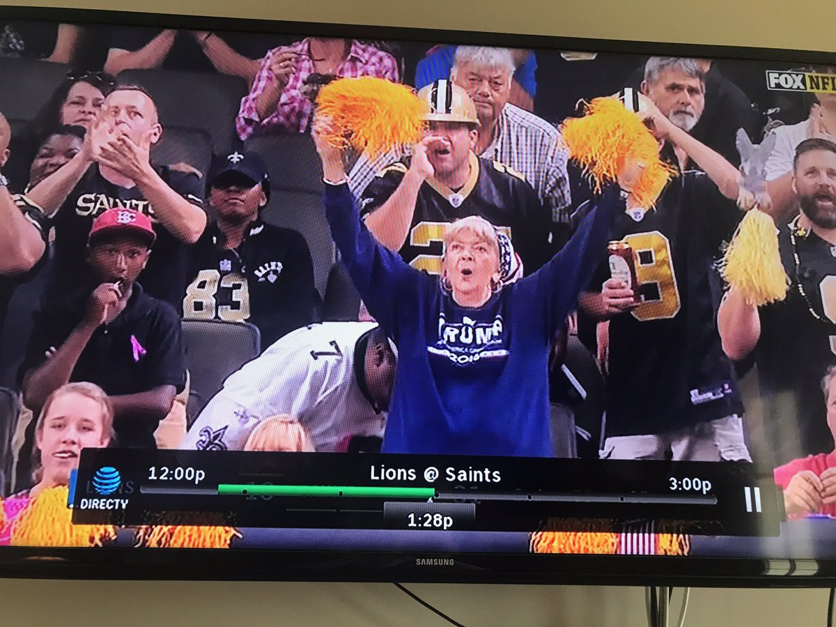 RobertCahaly's tweet photo. Apparently @realDonaldTrump has fans making statements of their own at @Lions vs @Saints @NFL game at @MBSuperdome.  #noescapingpolitics https://t.co/7A7BabT5Iu