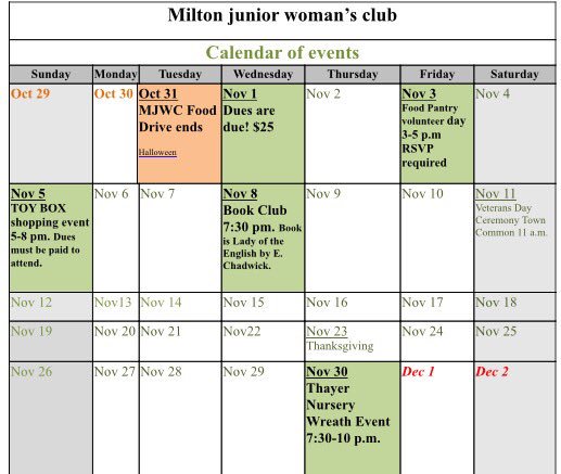 MiltonMAJuniors's tweet photo. Keep track of upcoming events! #MJWC #friendship #community #service #MiltonMA https://t.co/636zLcmOyo