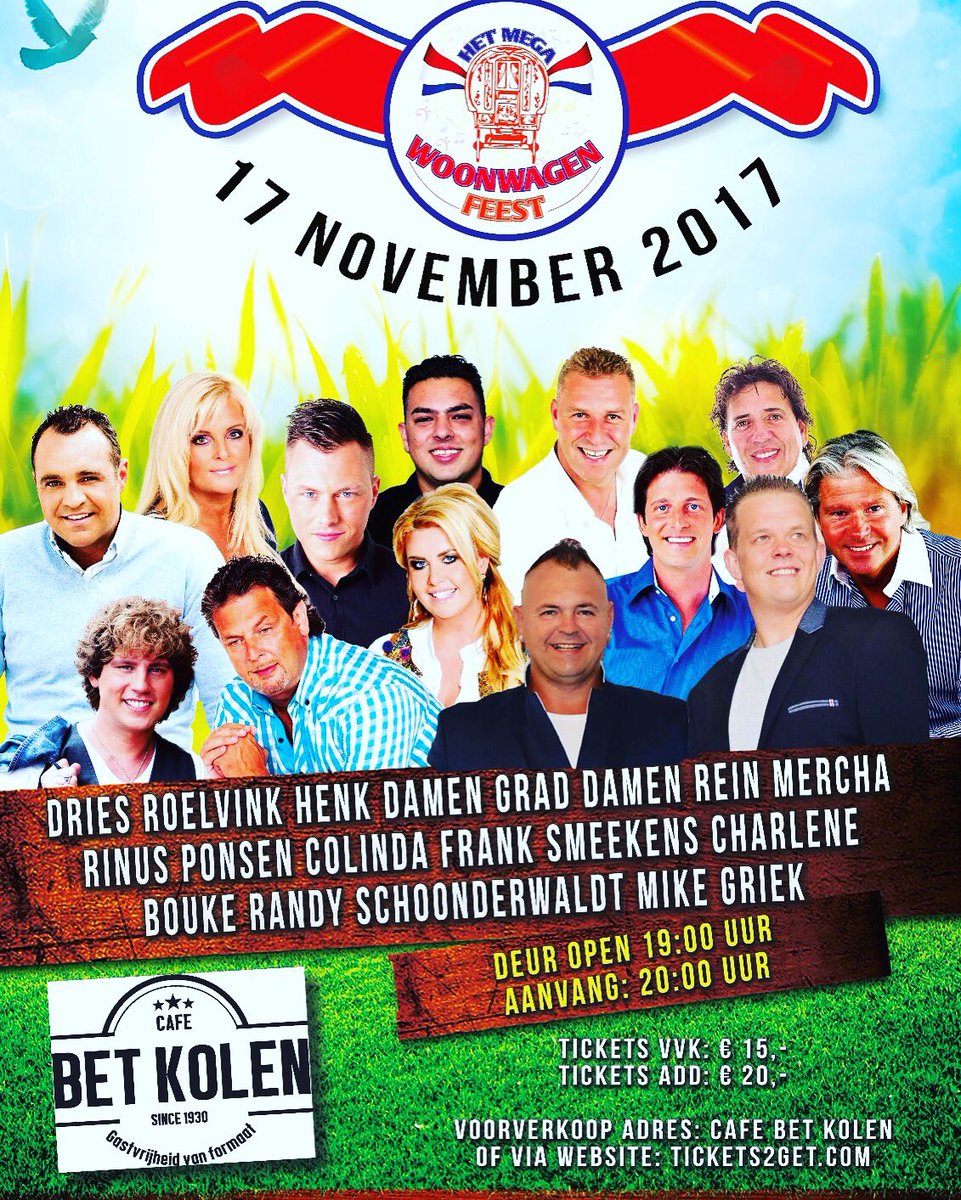 Kaarten zijn te koop bij bet kolen 17 november Tilburg met o.a. <a href="/ZangerBouke/">BOUKE</a> <a href="/graddamen/">Grad Damen</a> <a href="/Henk_Damen/">Henk Damen</a> <a href="/reinmercha/">reinmercha</a> <a href="/RinusPonsen/">Rinus Ponsen</a> eva. Artiesten