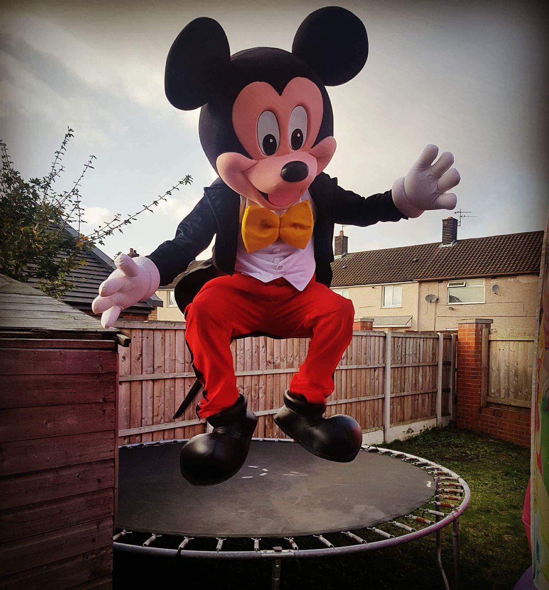 Mickey having fun on a trampoline today at a party! #funtimemascots