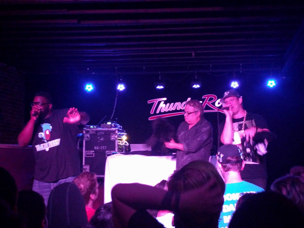 TheReaperGrrl's tweet photo. Thanks to @mc_frontalot, @mclars, @MegaRan and @markschaffer for the great show at Thunder Road last night!! #nerdcore #flowlikepoe https://t.co/32fEh4XxUj