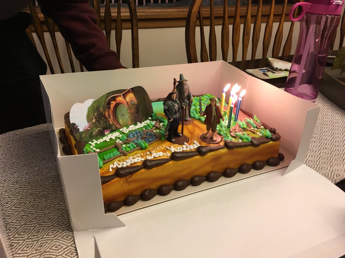 RachelSilbes's tweet photo. Celebrating my birthday 2 months late with my fellow August birthday friends! The LoTR cake makes the wait worth it! https://t.co/F0504pSRIh