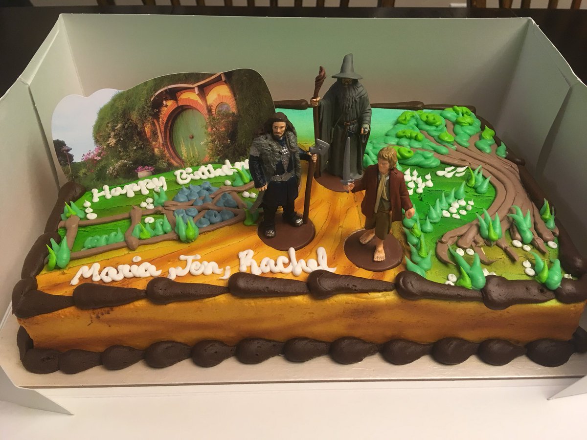 RachelSilbes's tweet photo. Celebrating my birthday 2 months late with my fellow August birthday friends! The LoTR cake makes the wait worth it! https://t.co/F0504pSRIh