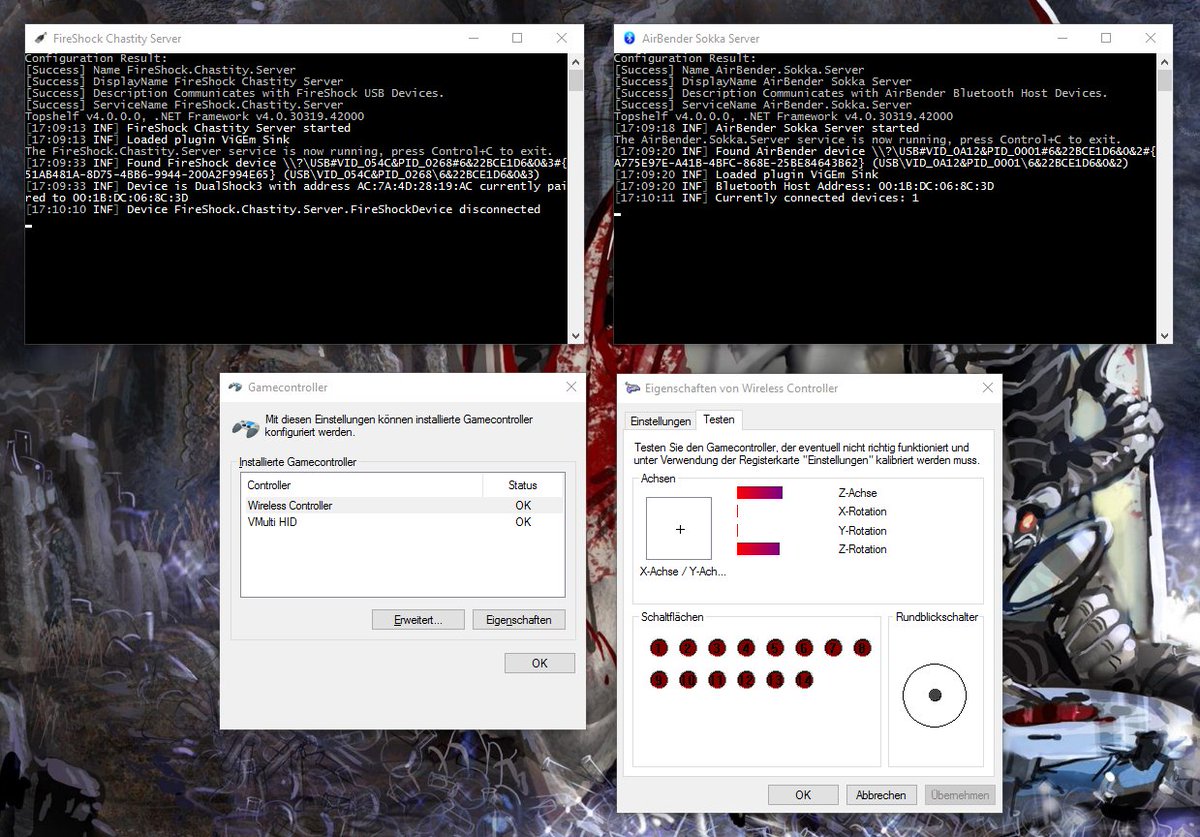 NefariusMaximus's tweet photo. #FireShock and #AirBender ready to rock! First image: connected via USB. Second image: connected via Bluetooth. 😎 Time for a test run! 🤠 https://t.co/XmxMkQm4H9