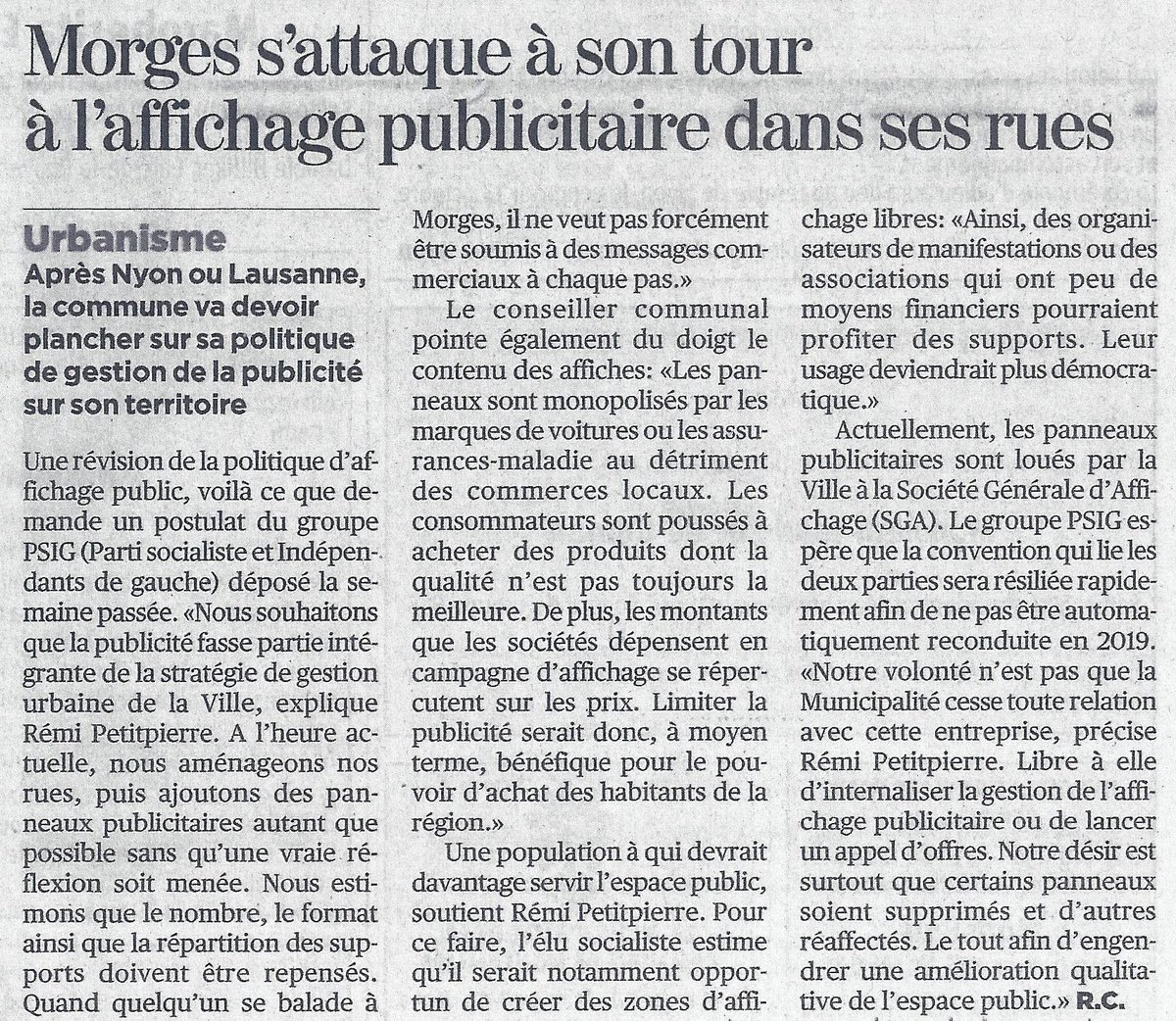 RPetitpierre's tweet photo. L'affichage : un gaspillage notoire des ressources naturelles et intellectuelles en plus de tuer les commerces locaux @24heuresch #CCMorges https://t.co/E7YMMBbPjQ