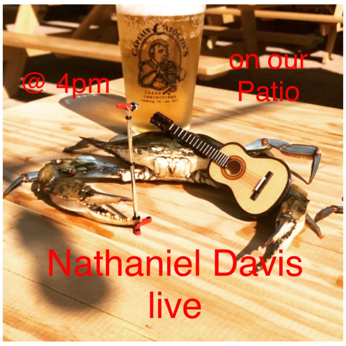 CaptainCatoctin's tweet photo. @NDavisMusic will be live on our Patio @ 4pm today. Beautiful day for live music and delicious food! 🦀🍤🎤🎸🍻🍹  #captaincatoctins #livemusic https://t.co/5k1w5gHws1