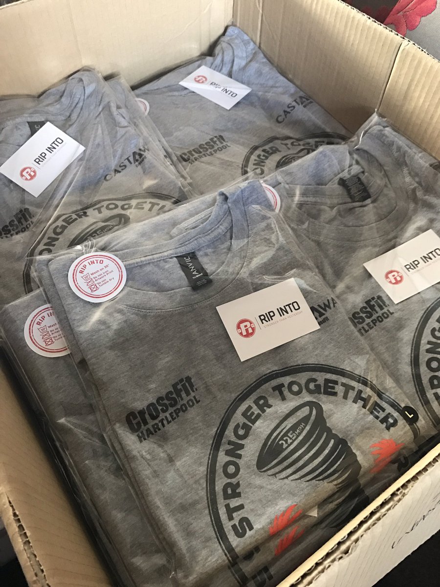 ripintoapparel's tweet photo. Charity T's packed and ready for delivery 2moro in prep for next Fridays event. Castaway & Hartlepool #strongertogether #ripinto #CrossFit https://t.co/xfI52pBLZi