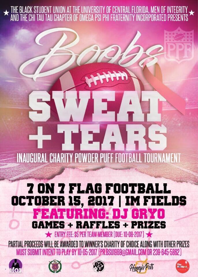 CrownToCrownUCF's tweet photo. Come out and support us today as we compete in the #BSTPowderpuff charity football game! https://t.co/wKuyU7wMgR