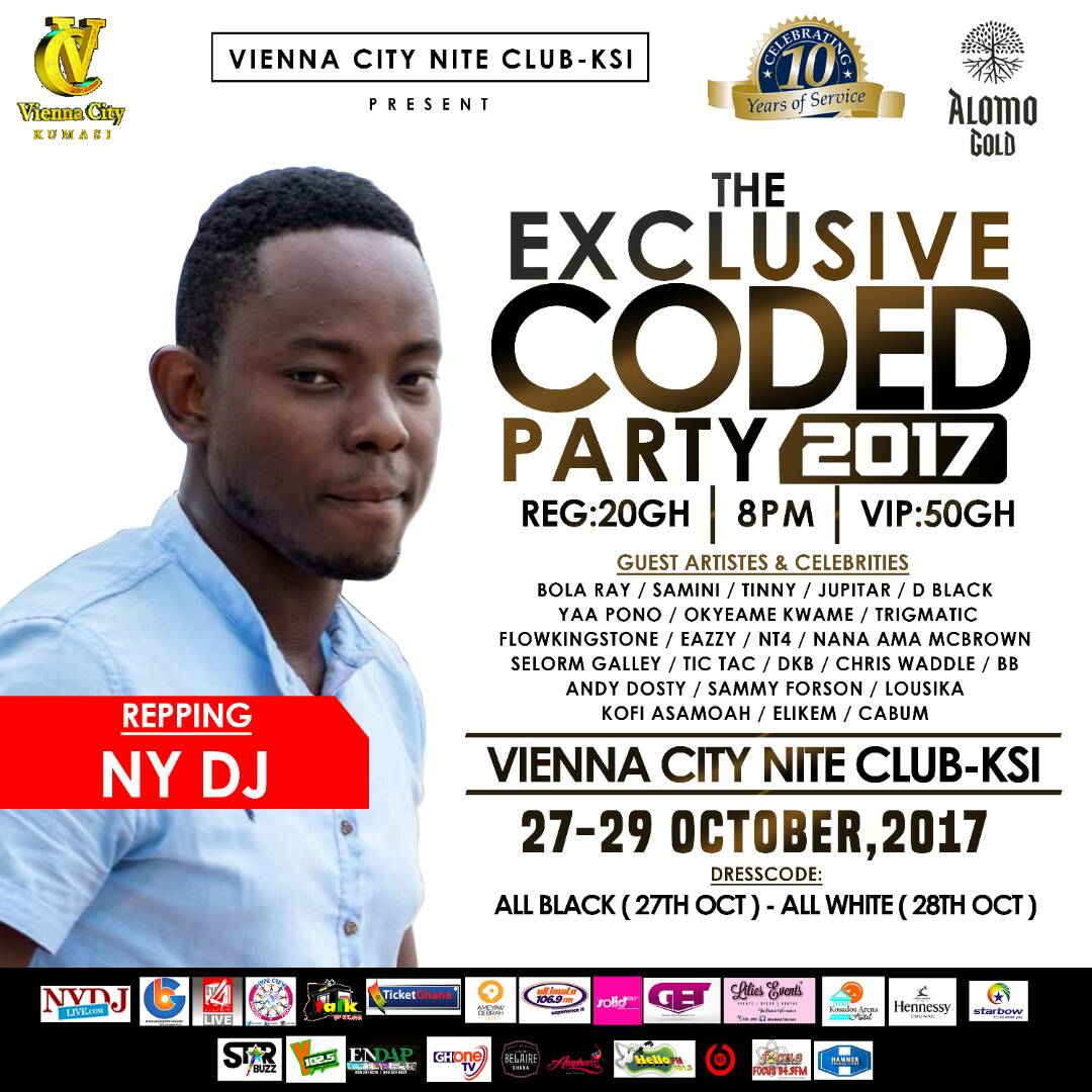 nydjlive's tweet photo. From October 27 - 29, Vienna City - Kumasi will be the home to many from and outside Kumasi. It's the #ExclusiveCodedParty https://t.co/6v6E9i8Xel